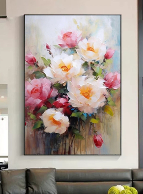手绘油画盛世花颜玄关装饰挂画