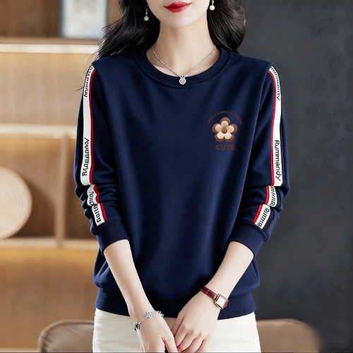 大牌外贸捡漏春秋季新款长袖印花卫衣女文艺简约洋气大码纯棉上衣 - 图2