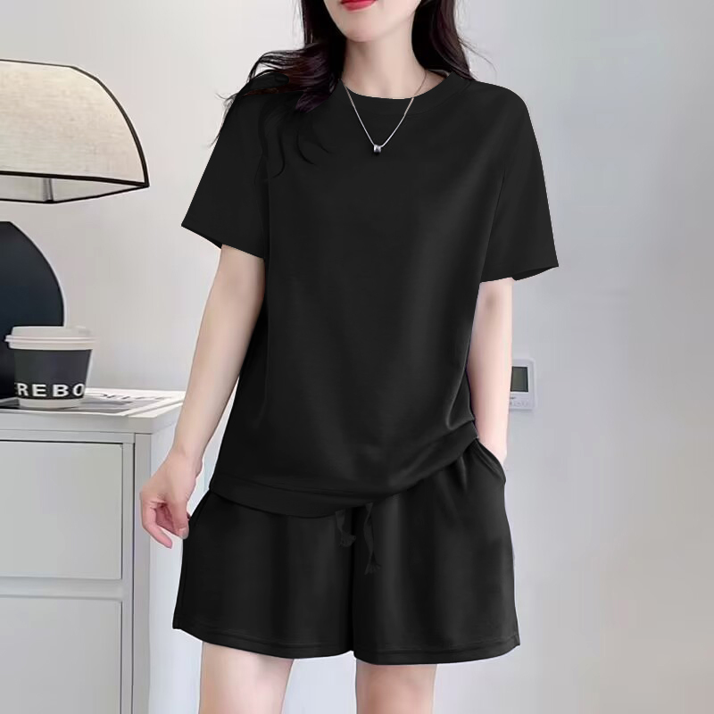 清仓捡漏~100%纯棉印花两件套女夏季宽松休闲短袖短裤休闲套装潮 - 图2