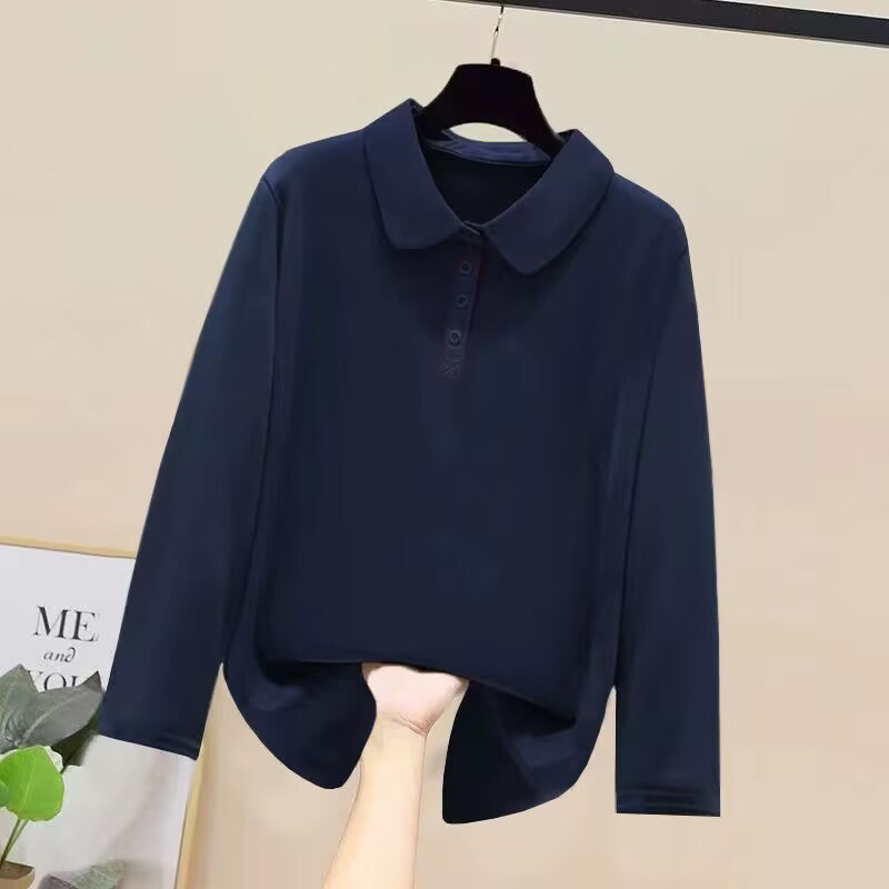 反季清仓春秋新款纯棉POLO体恤衫文艺宽松T恤显瘦翻领长袖上衣女,淘宝优惠券,粉丝福利购,淘宝优惠卷