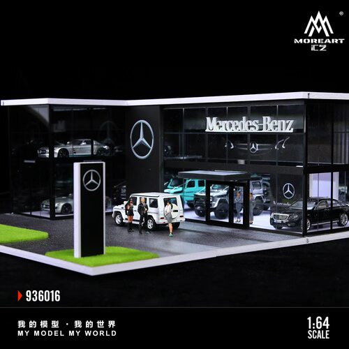 双层奔驰4S店展厅场景模型1:64收纳合金汽车模型人偶手办灯光摆件 - 图2