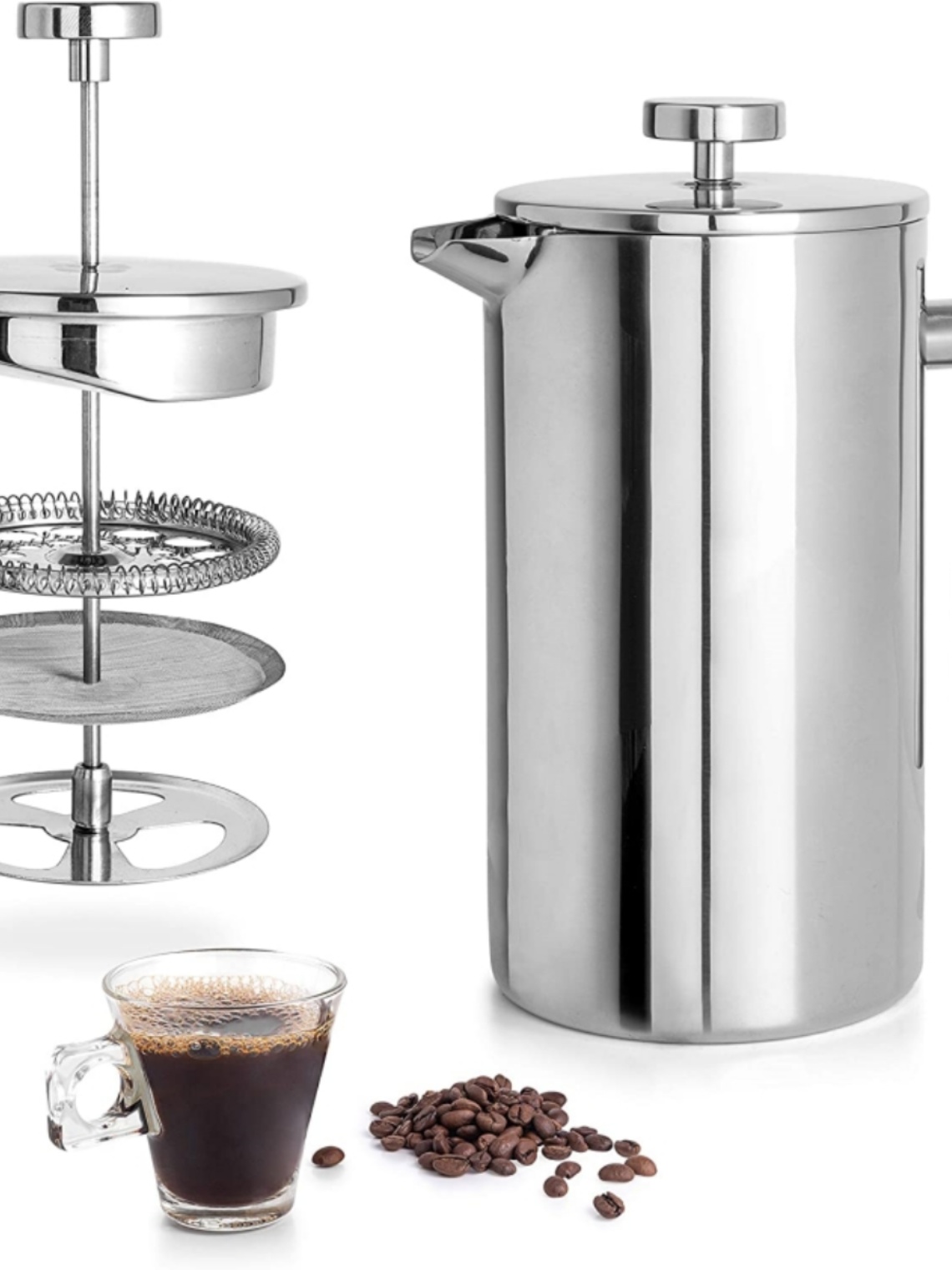 French Press Coffee Maker 304 Grade Stainless Steel Silver - 图0