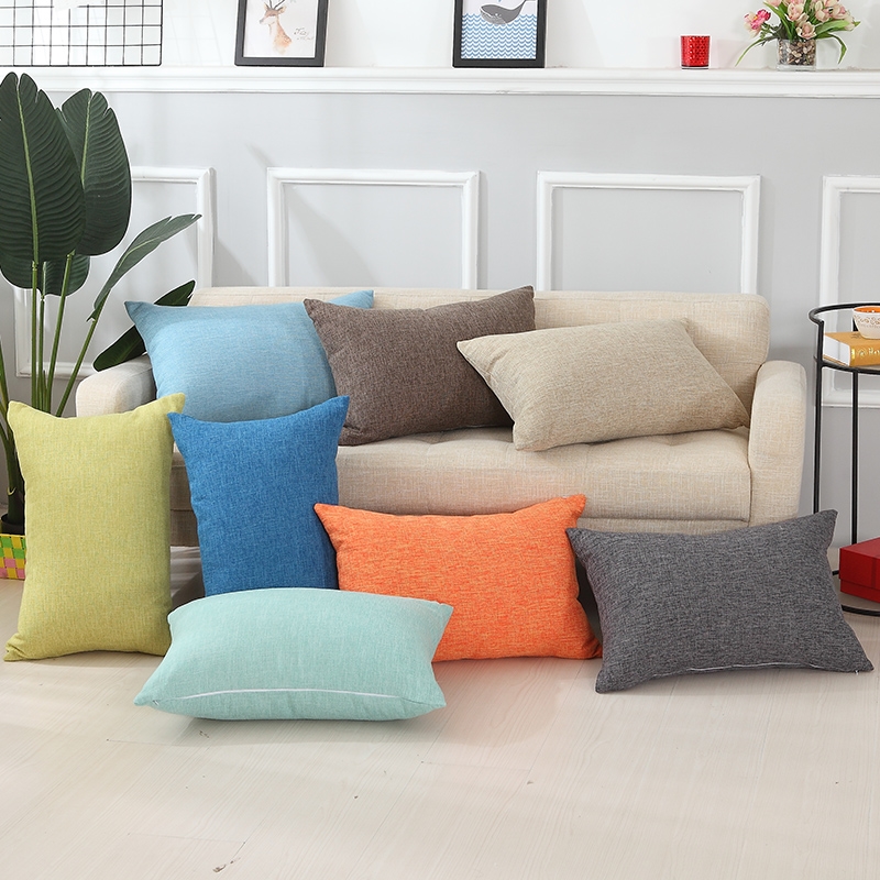 Linen-cotton pillow rectangular plain car sofa cushion cover-图1