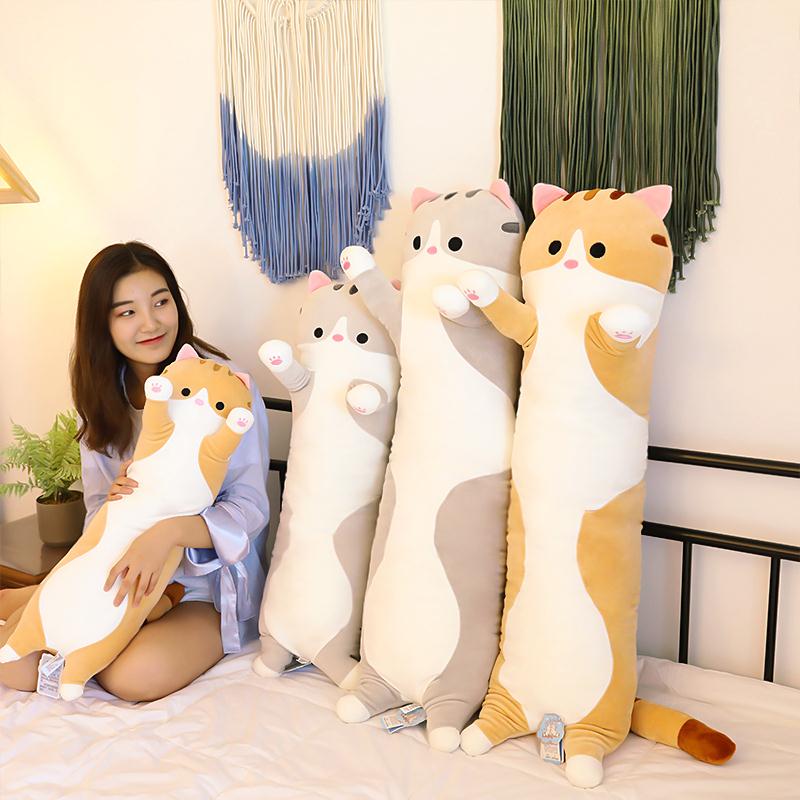 Stuffed plush cat toys long sleeping big pillows bed dolls - 图1