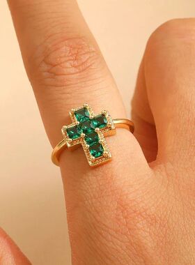 Colorful Zircon Cross Open Ring for Women Exquisie Vinage Ad