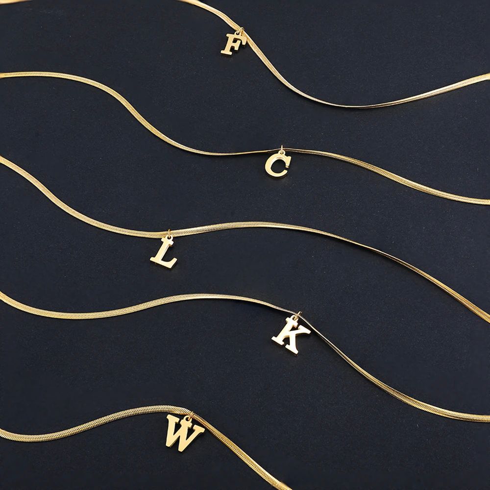 A-Z Alphabet Gold Plated Stainless Steel Pendant Necklace fo - 图2
