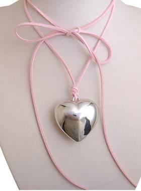Vintage Chunky Heart Necklace For Women Black Velvet Cord Bi