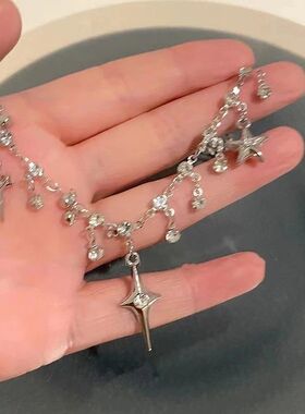 Fashion Chic Cross Crysal Zircon Pendan Tassel Necklace for