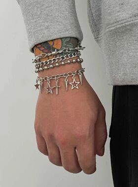4Pcs/Se Punk Cross Rive Sar Pendan Bracele for Men Women Hip