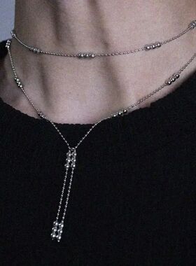 Punk Bead Long Tassel Double Layered Necklace for Men Women