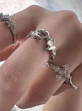 Gohic Irregular Moonsone Cross Opening Ring for Women Men Po