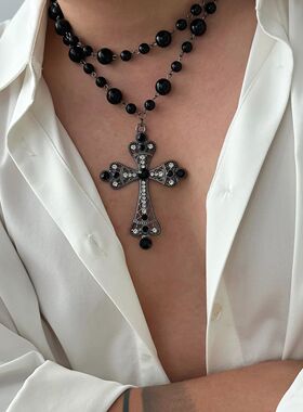 2Pcs Hiphop Punk Cross Pendan Necklace for Men Women Vinage
