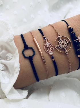 New Fashion Gothic Black Feather Lotus Bracelets Set For Wom