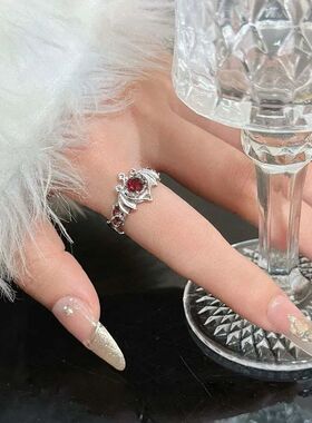 Punk Metal Zircon Wing Opening Ring for Women New ndy Silver