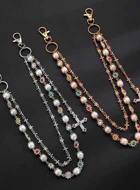 Punk Colorful Zircon Cross Pendan Pans Chain for Women Men G