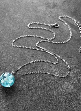 Chic Transparent Resin Rould Ball Moon Pendant Necklace Wome