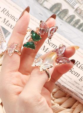 Women Rings Colorful Crystal Open Butterfly Rings Simple Ban