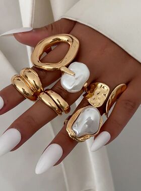 Ingemark 6Pcs/Set Boho Imitation Pearls Metal Ring Women ndy