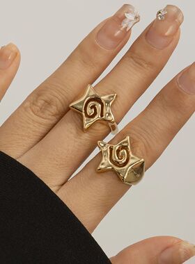 Hollow Stars Metal Ring Sets ndy Adjustable Women Couple Gif
