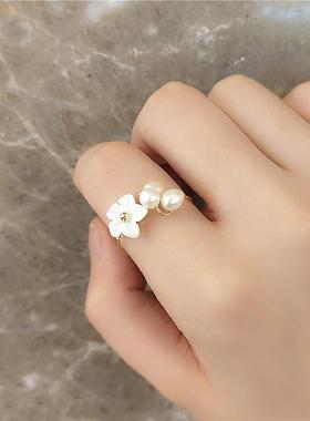 Exquisite Korean Flower Ring For Girl Imitation Pearl rend W