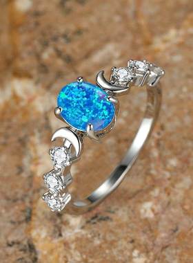 Rainbow White Fire Opal Ring Silver Rose Gold Color Small Mo