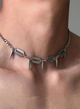 Hiphop Punk Razor Blade Rive Tassel Necklace for Men Women G
