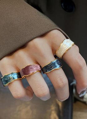 Vinage Wave Enamel Drip Glaze Rings For Women Korean Handmad