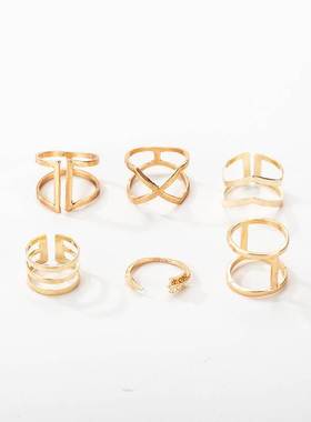 Gold Color Hollow Geometric Rings Set For Women Fashion Cros