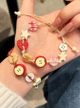 Handmade Ceramic  Bracelet Adjustable Woven Cord Cartoon Bea