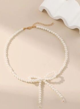 Fashion Handmade Whie Pearl Bowkno Pendan Necklace for Women