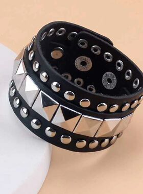 Punk Fashion Rive Bracele Black Pu Leaher Rive Hip Hop Brace