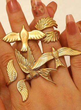 Sainless Seel Gold Color Peace Dove Rings for Women Vinage S