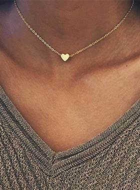 Tiny Heart Choker Necklace for Women Silver Color Chain Smal