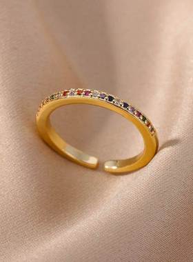 Mini Zircon Green Rings For Women Stainless Steel Gold Color