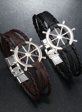 Individualiy Punk Originaliy Nauical wind Leaher Bracele Sim
