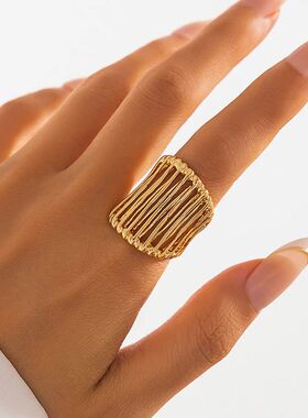 Stainless Steel Wide Ring Exaggerated Heavy Lines Personaliz