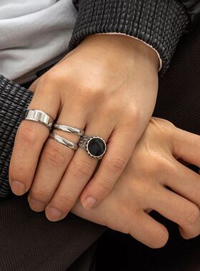4Pcs/Set Gothic Vintage Silver Color Geometric Ring for Men