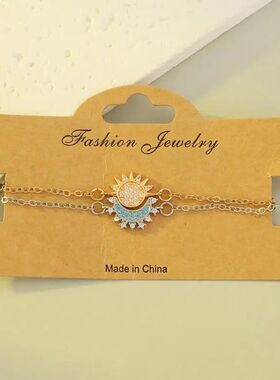 2Pcs/se Ho Sale Sparkling Rhinesone Sun Moon Sar Bracele for