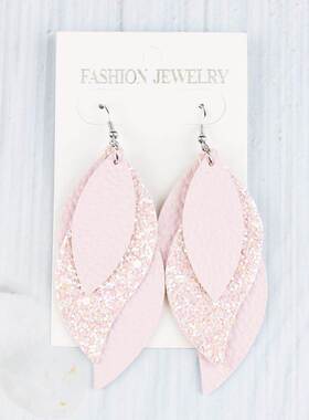 3 Layers Genuine Leather Teardrop Drop Earrings Glittering L