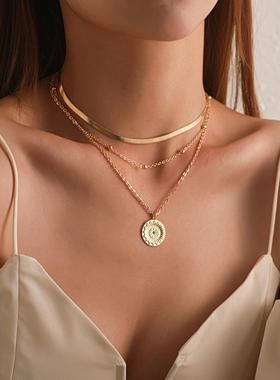 Vintage Bohemia Gold Coin letter Layered Chain Necklace For