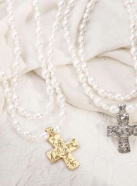 Vinage Gold Silver Color Cross Necklace for Women Boho Doubl
