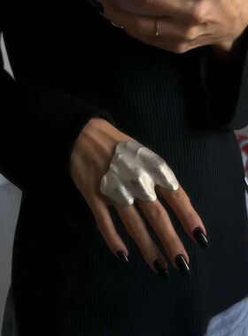 Exaggerated Metal Irregular Pleated Joint Ring for Women Men