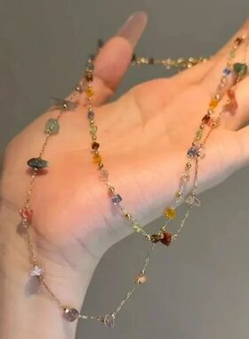 Korean Colorful Sone Choker Fashion Gold Color Bead Chain Ne