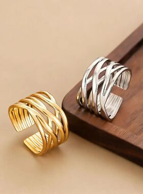 Sainless Seel Rings for Women Luxury Geomeric Muli-Layer Lin