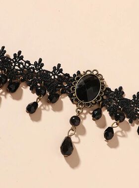Vinag Classic Gohic Lace Choker for Women Black Crysal Penda