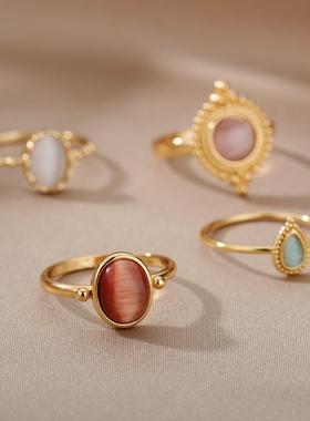 White Color Opal Rings For Women Ladies Stainless Steel Gold