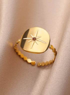 Vintage Pentagram Star Ring For Women Gold Color Stainless S