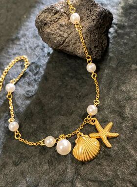 Sainless Seel Shell Pearl Sarfish Drop Chain Bracele Bangle