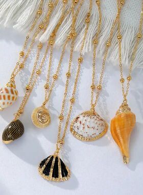 Bohemia Conch Scallop Shell Pendan Necklace for Women Gold C