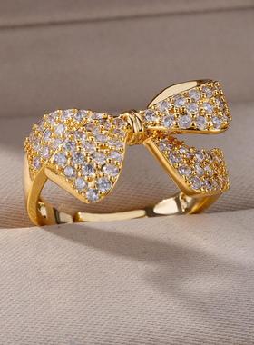 Zircon Bow-knot Rings for Women Adjustable Stainless Steel F